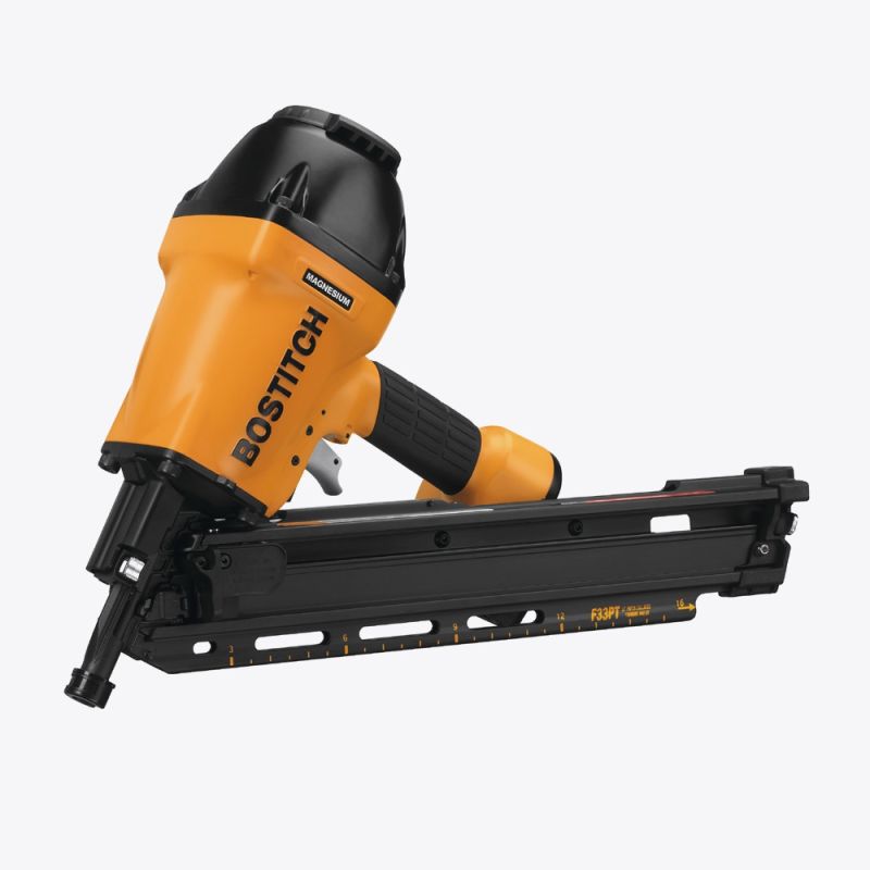 Bostitch F33PT-E paper tape stick nailer with carry case – 34° clipped-head nail gun for first fix timber and framing work.