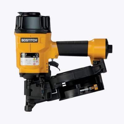 Bostitch IC60-1-E CT 60mm max coil nailer – powerful tool for roofing, siding, and fencing, with a 300-nail capacity and tool-free depth adjustment.